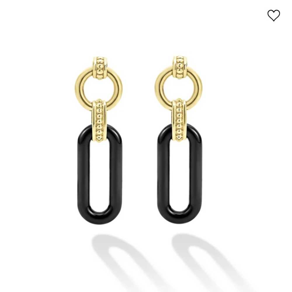 18k Gold and Black Ceramic Link Drop Earrings